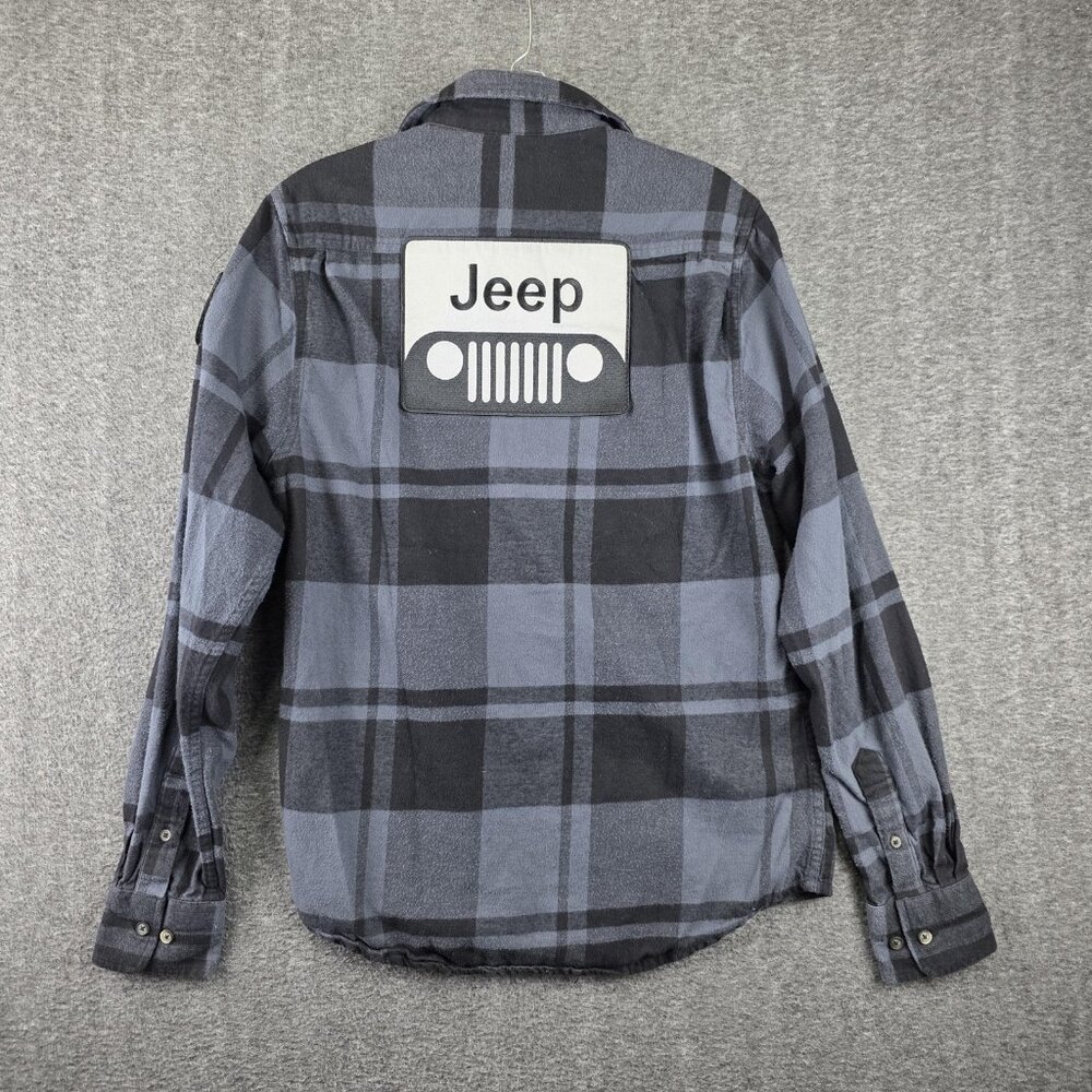 Angry Minnow Flannel Co Shirt Mens Small Gray Plaid Jeep Patch Long Sleeve